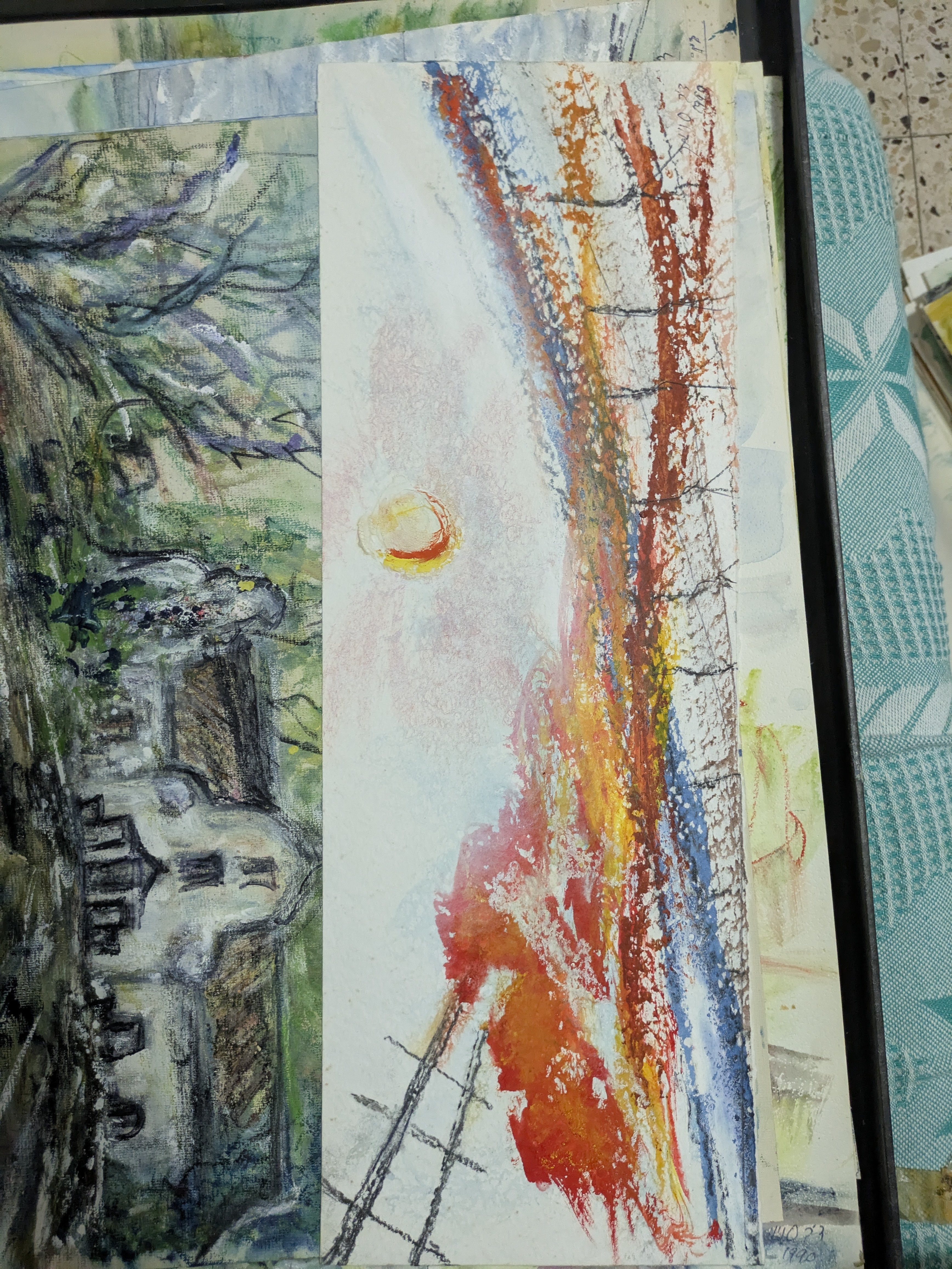 a painting of a tree and a painting of a bird