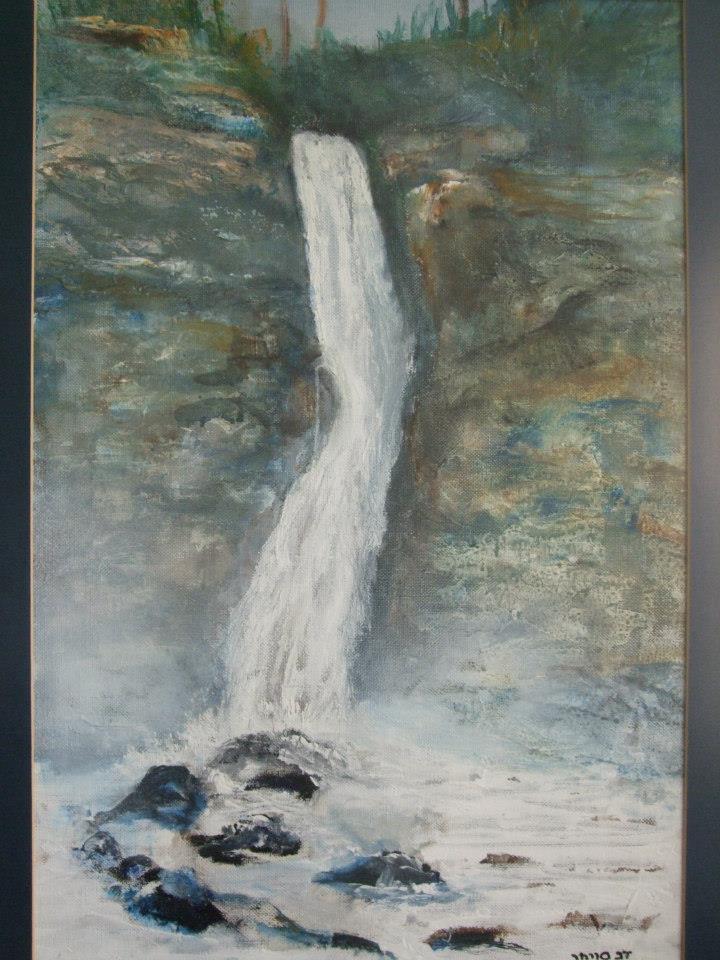 a painting of a waterfall