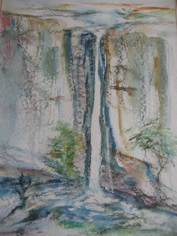 a painting of a waterfall