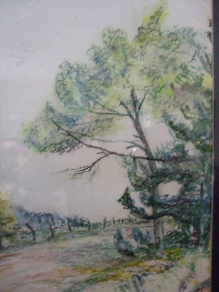 a painting of a tree in the middle of a field