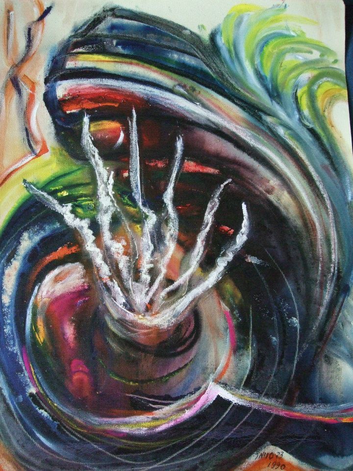 a painting of a flower in a vase