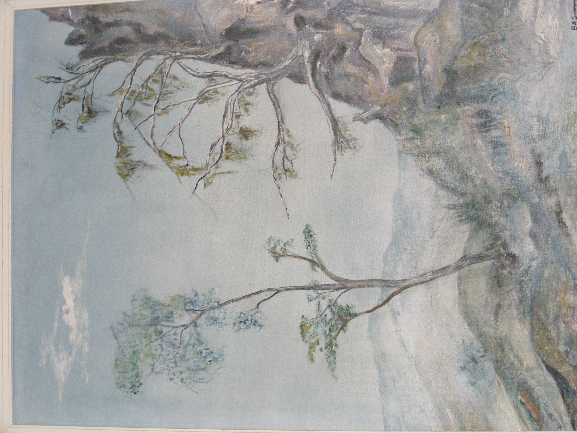 a painting of a tree with a bird perched on it