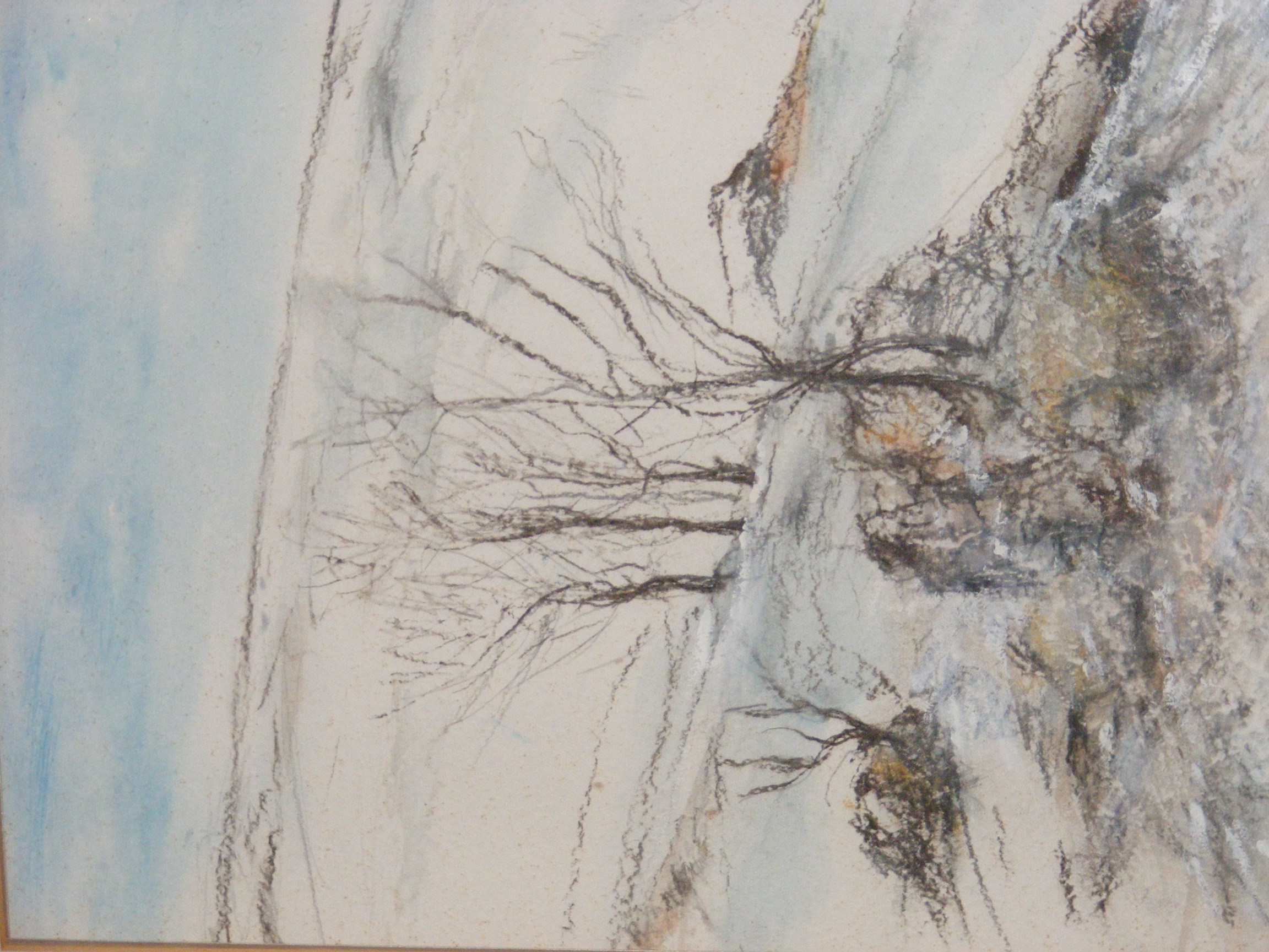 a painting of a tree in a room