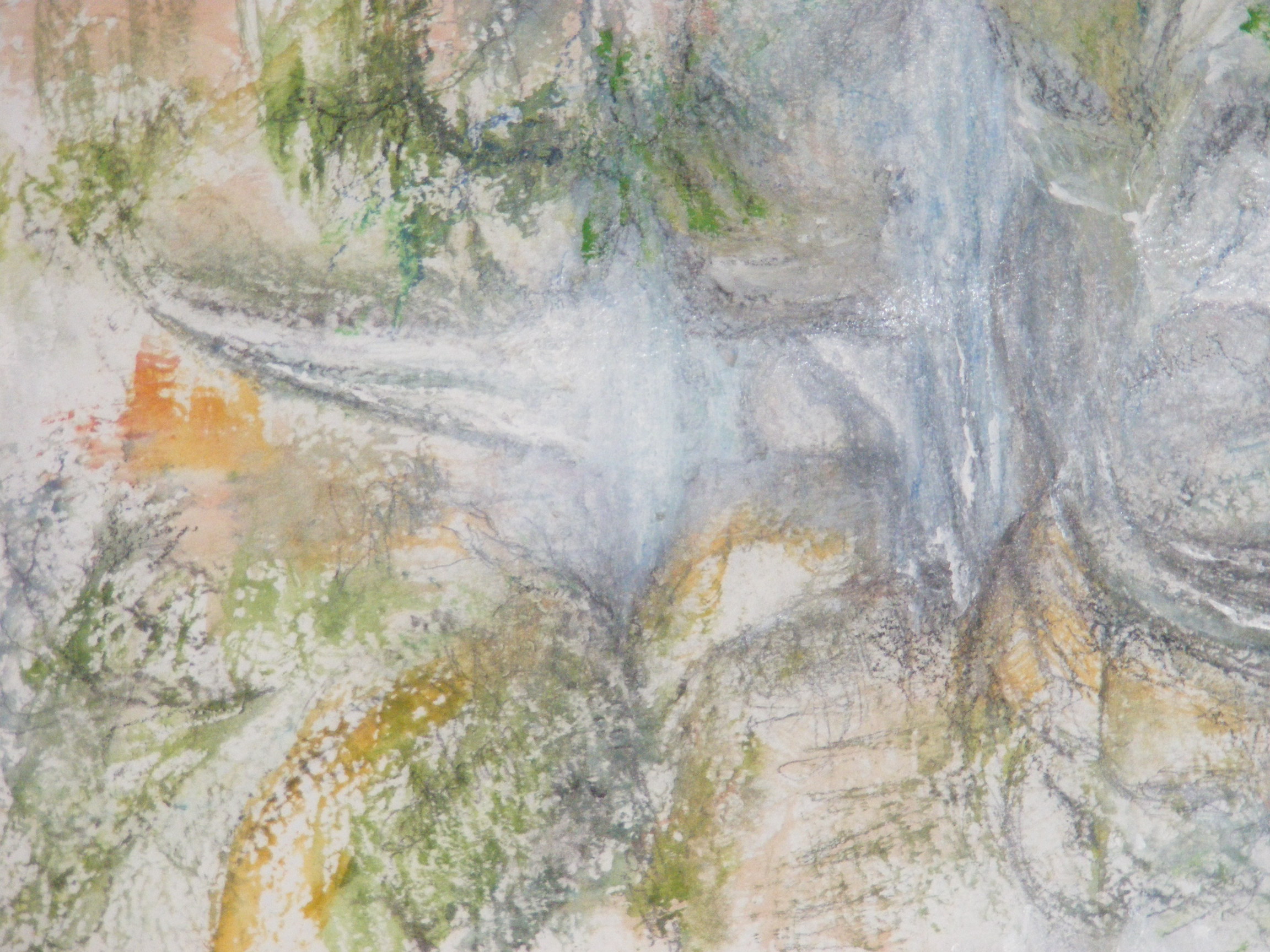 a painting of a bird on a white surface