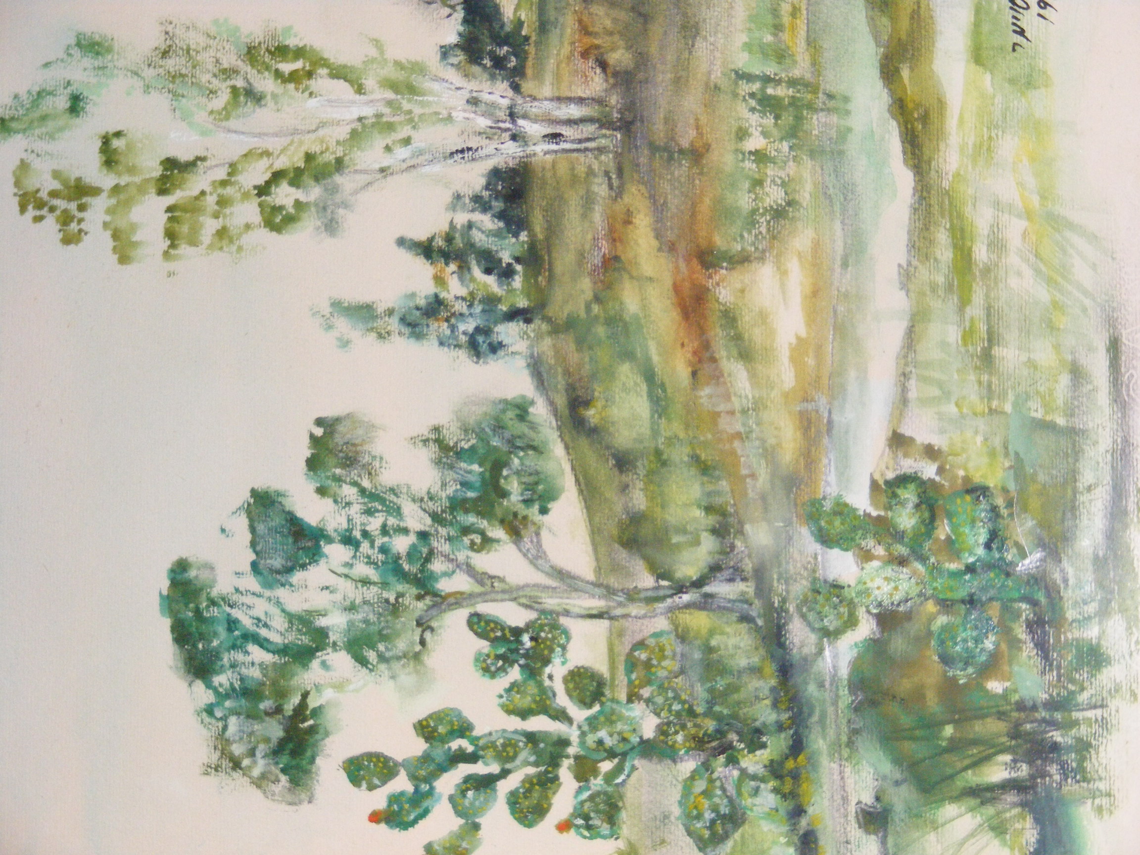 a painting of a tree with green leaves