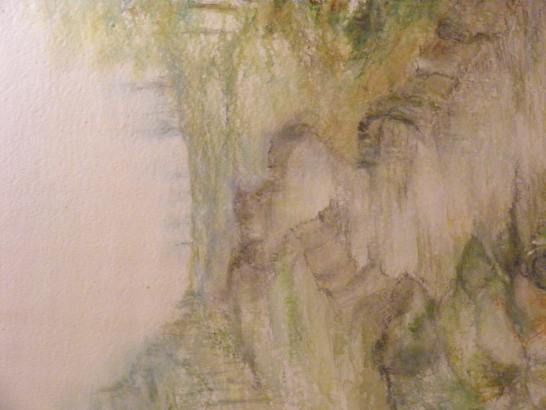 a painting of a tree with green leaves