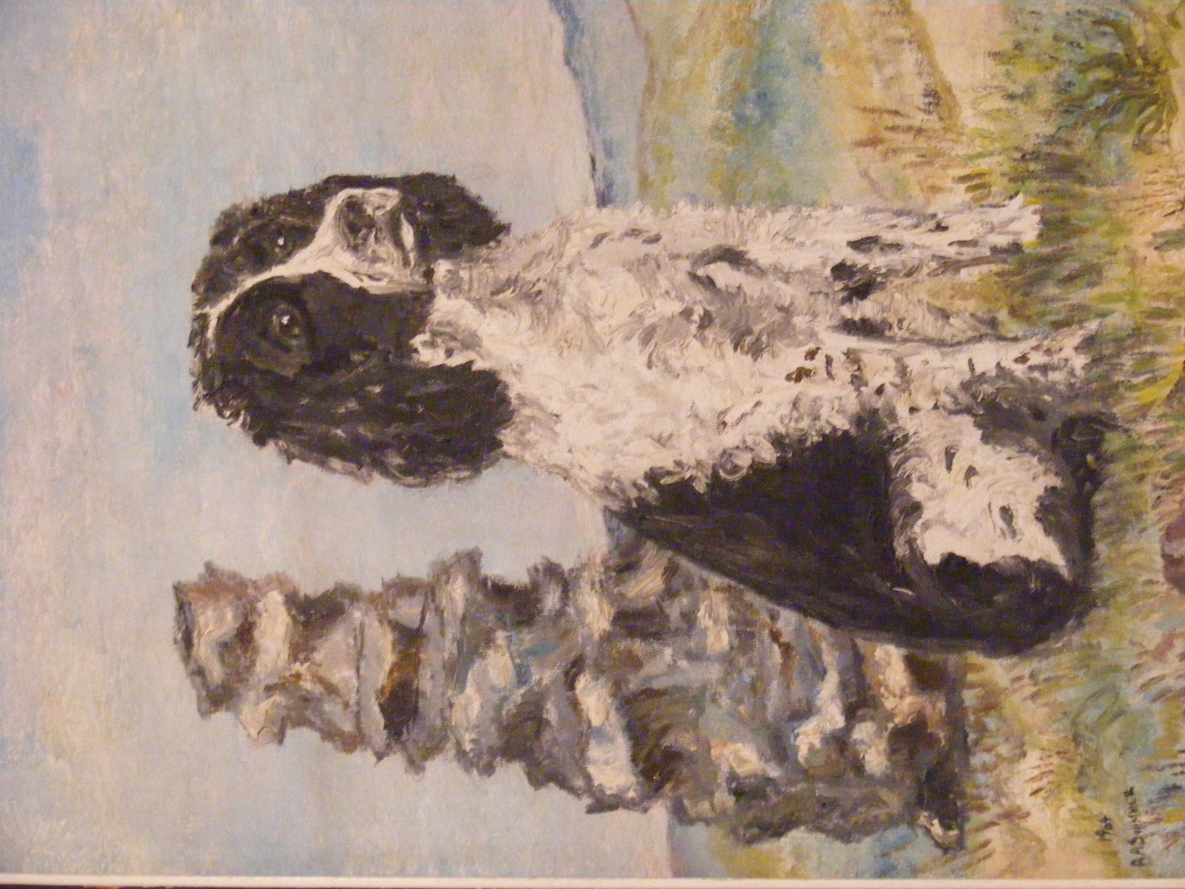 a painting of a dog on a wall