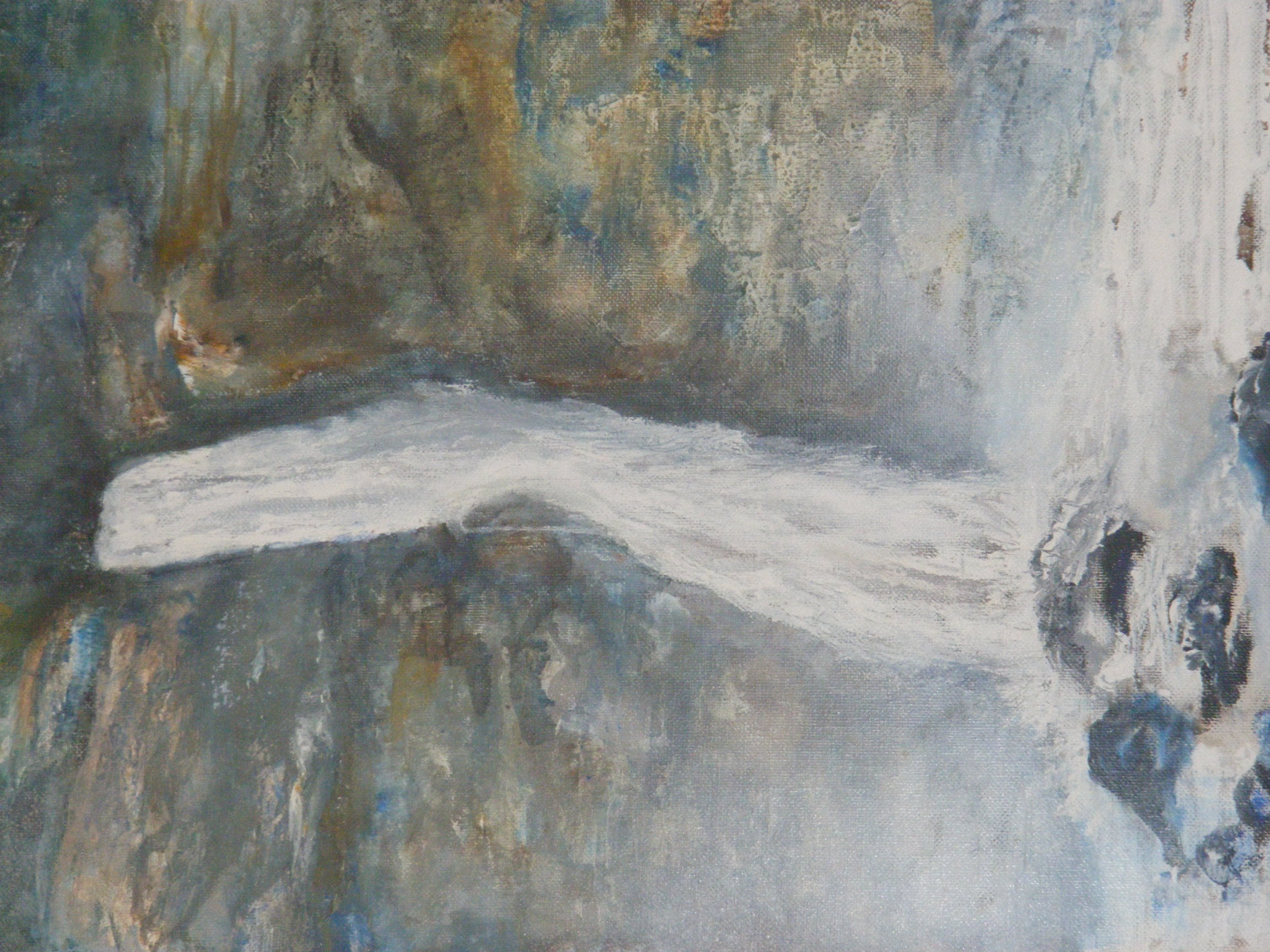 a painting of a white horse in a field