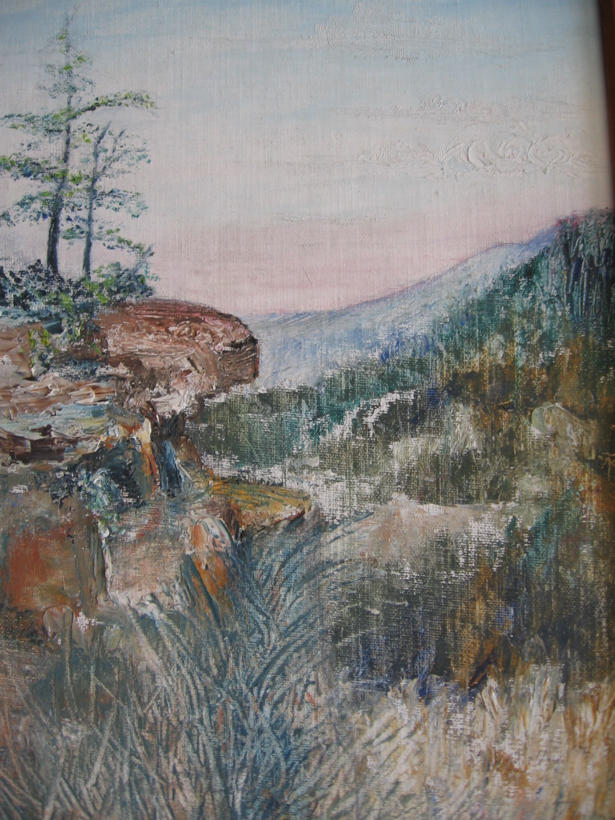 a painting of a tree in a field