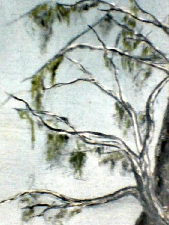 a painting of a tree with leaves on it