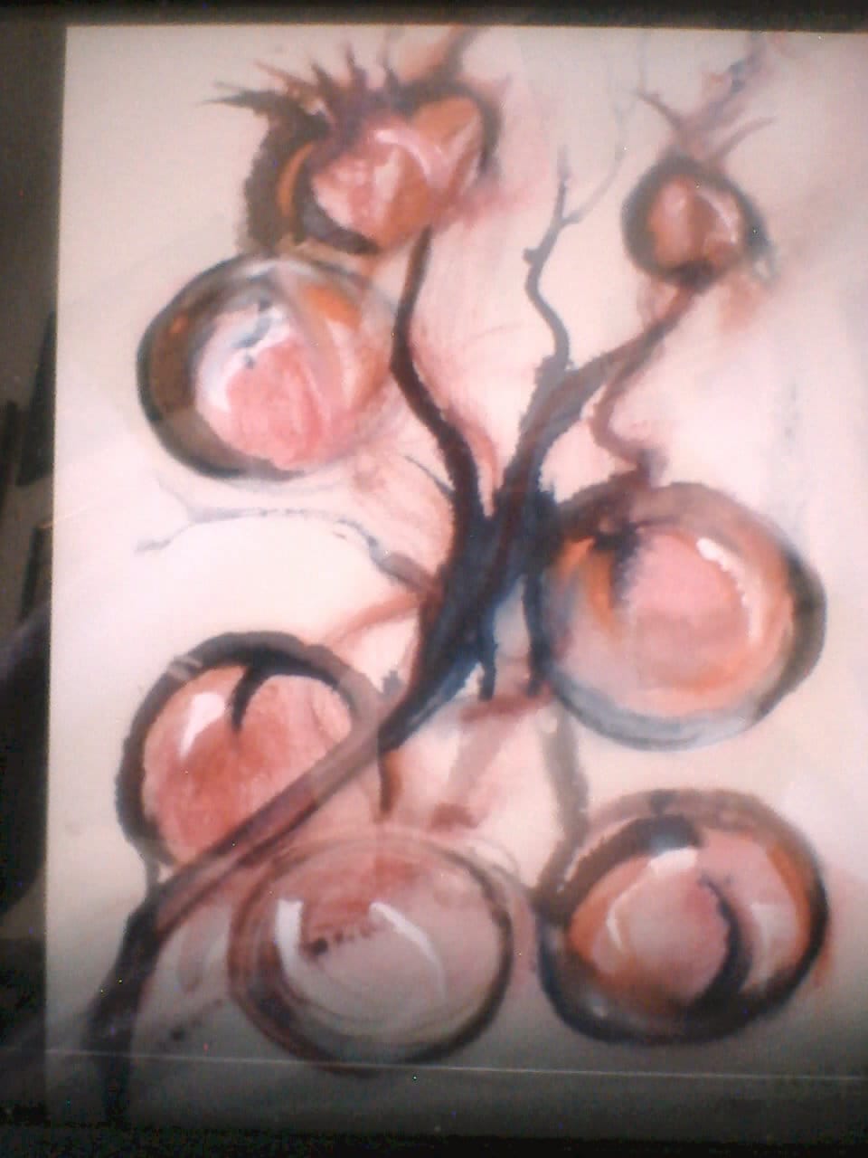 a painting of a flower on a white surface