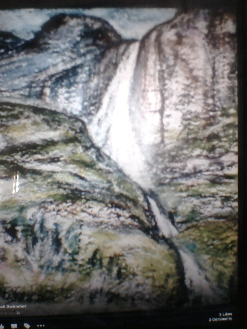 a painting of a waterfall