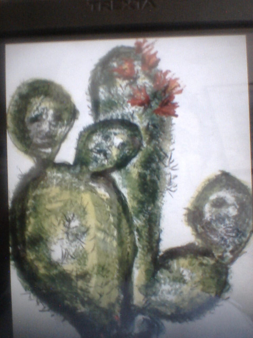 a painting of a cactus with a flower