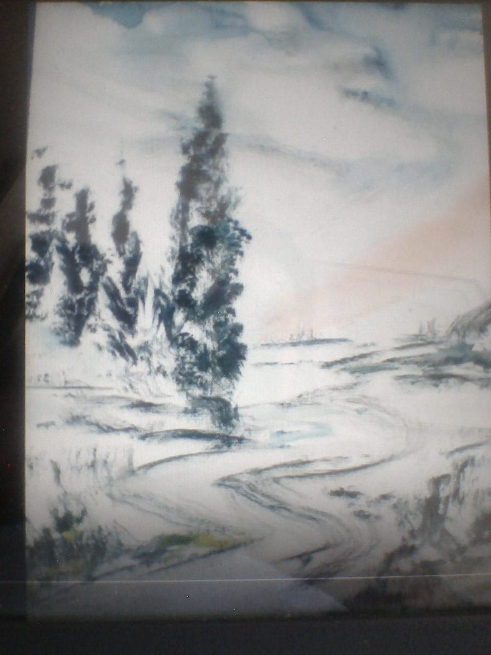 a painting of a tree in the middle of a field