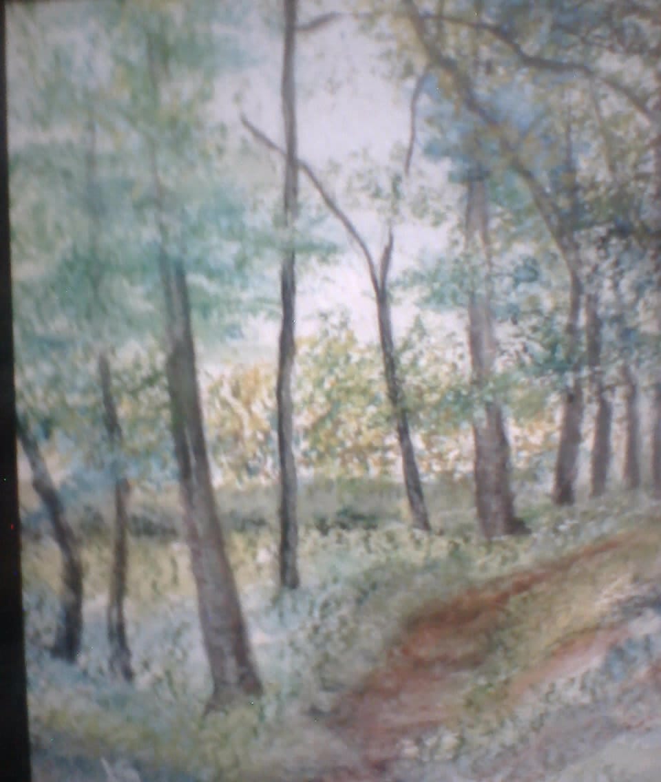 a painting of a forest scene