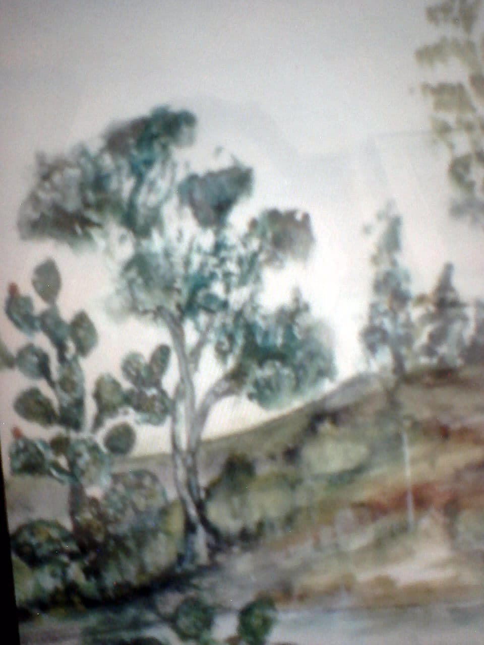 a painting of a tree in a field