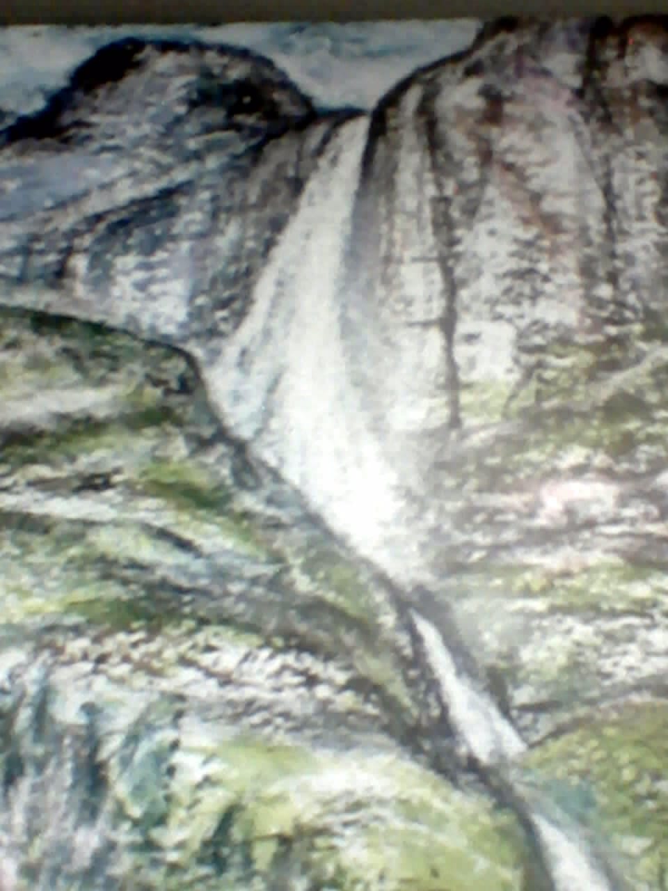 a painting of a waterfall