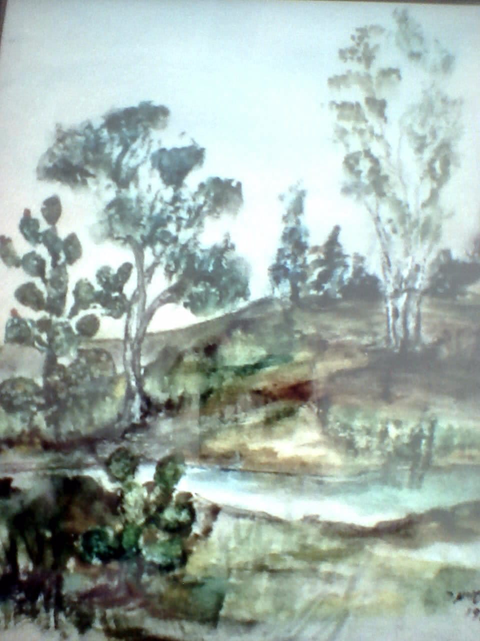 a painting of trees in a field