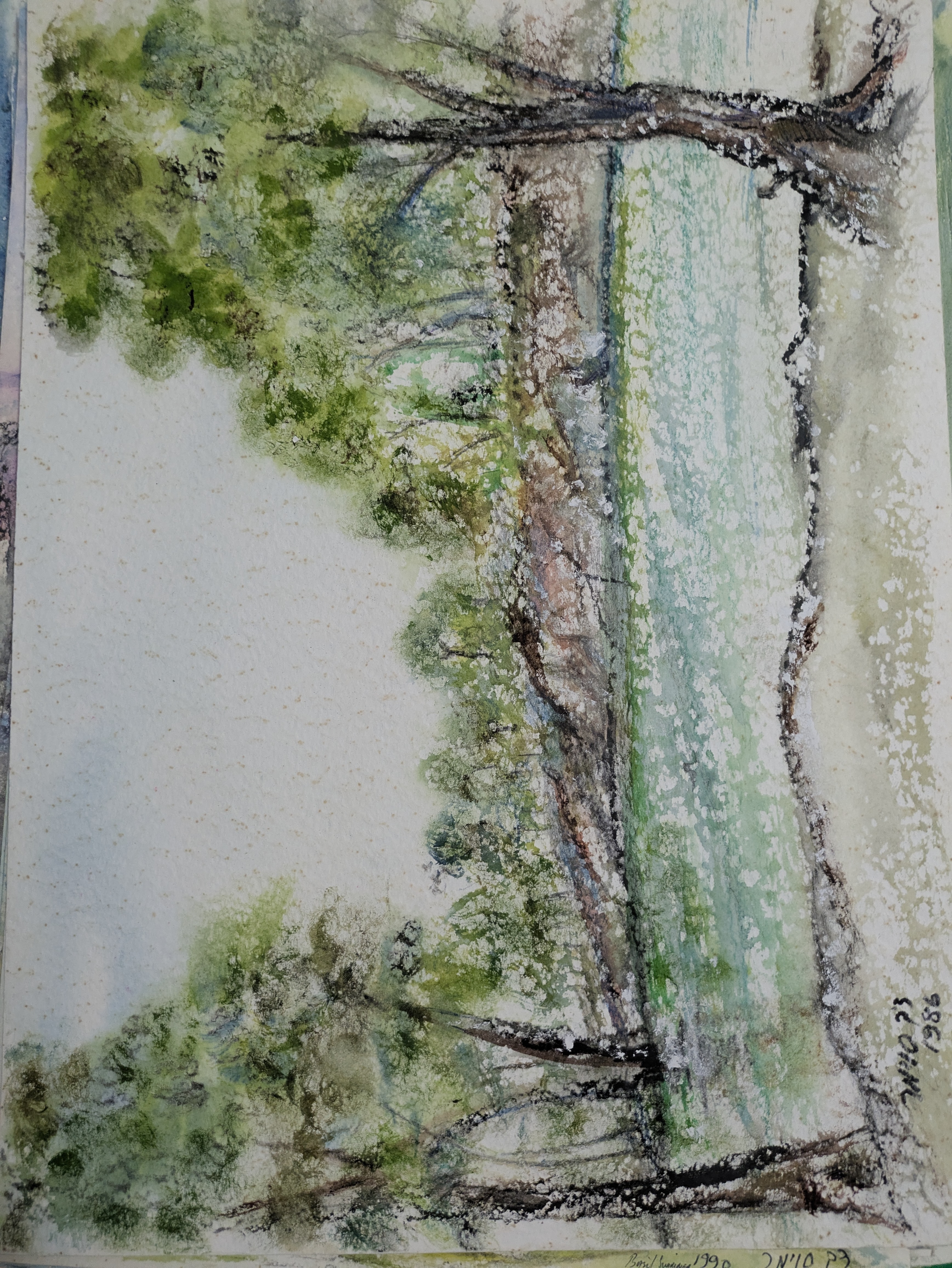 a painting of a tree in the woods